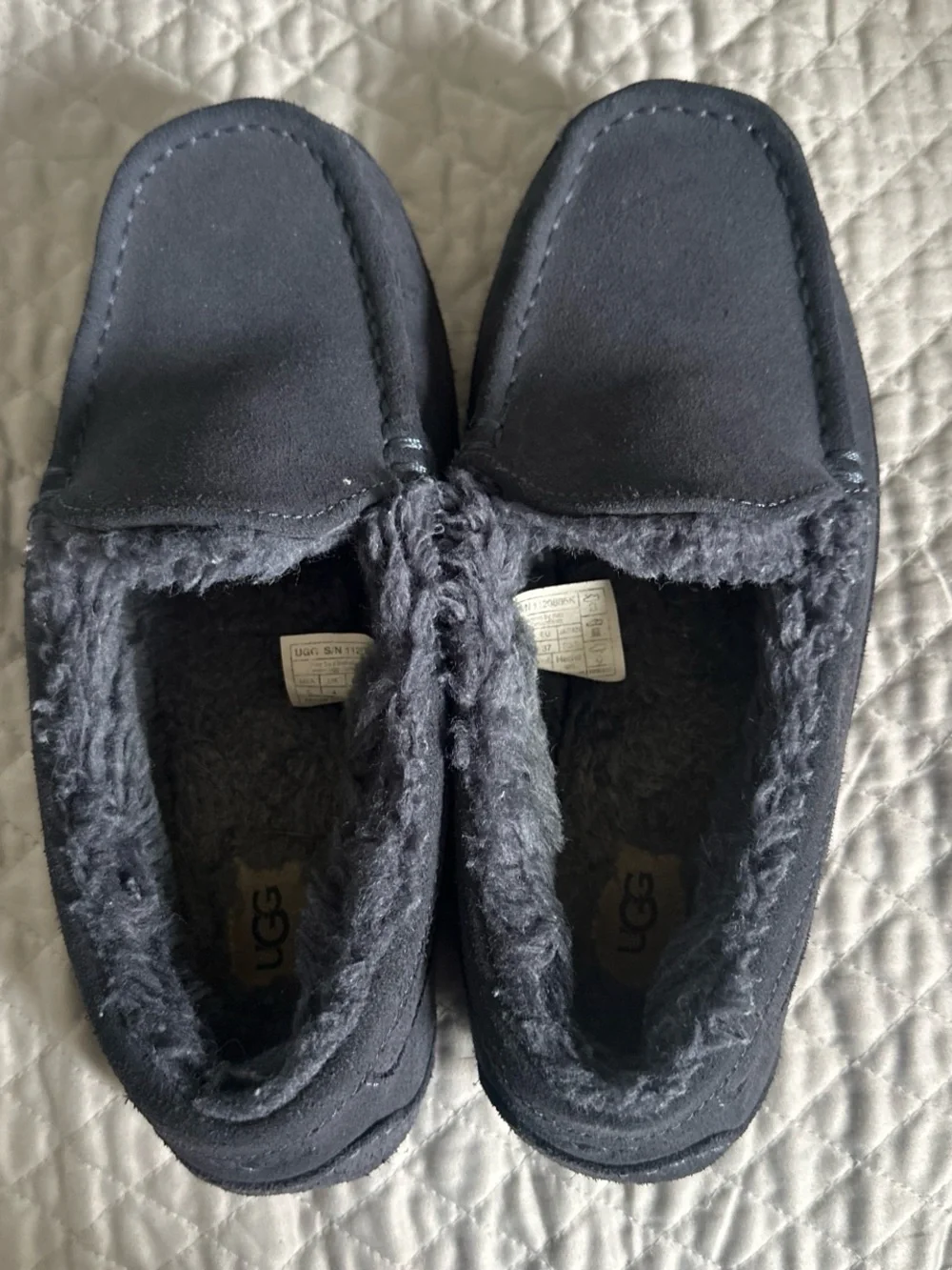 UGG Kids Blue Shearling-Lined Moccasin Slippers
